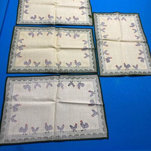 Set of 4 Rooster Vintage Print Placemats - Green & Cream - Picture 4 of 6